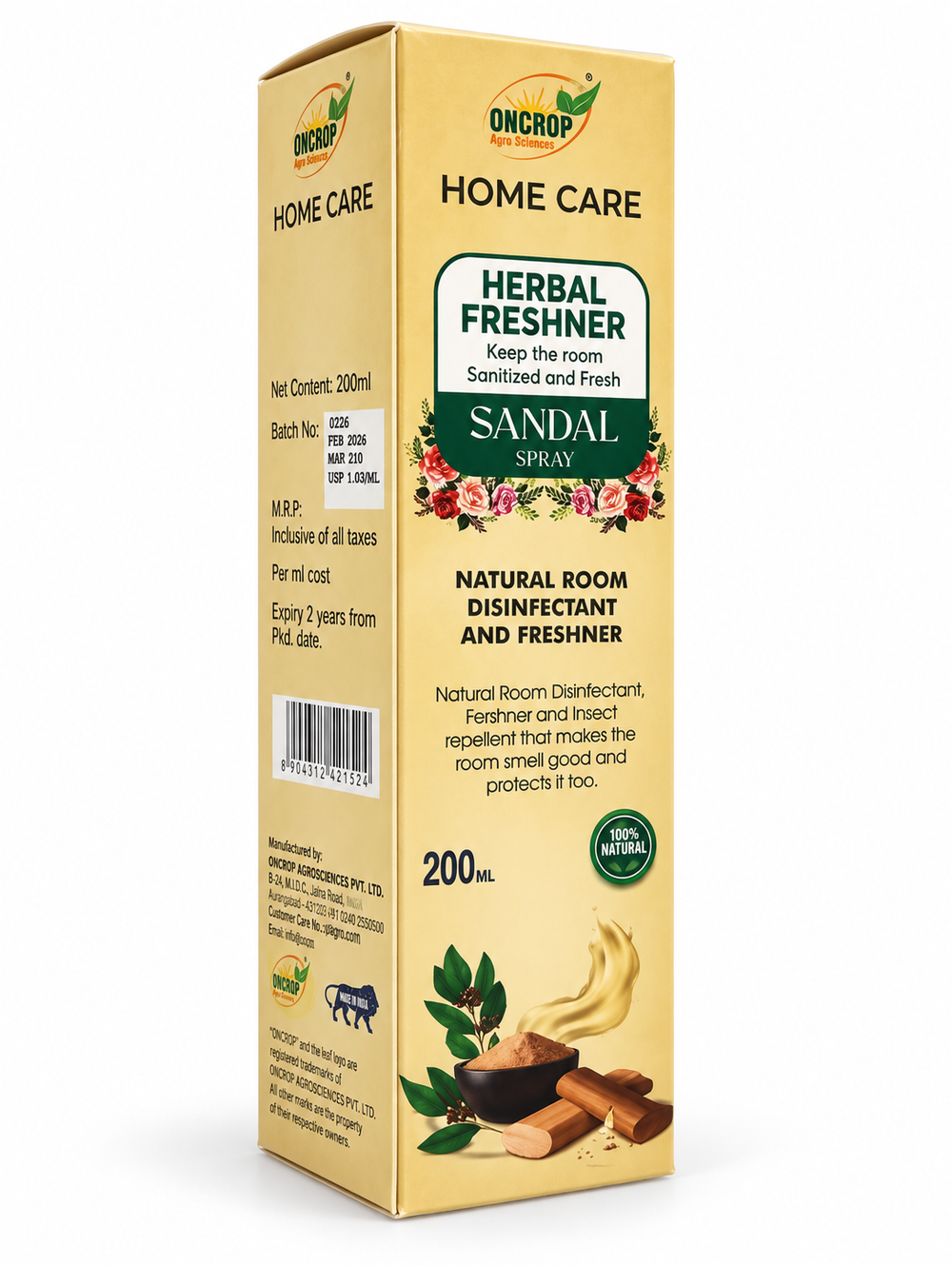 ONCROP HOME CARE - HERBAL ROOM FRESHENER SANDAL  SPRAY 200ML